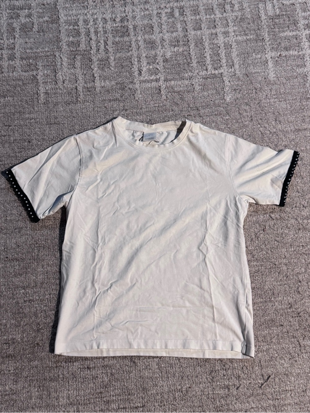 Zara girls  White Short-Sleeve Cotton T-Shirt with Contrast Trim size 13-14